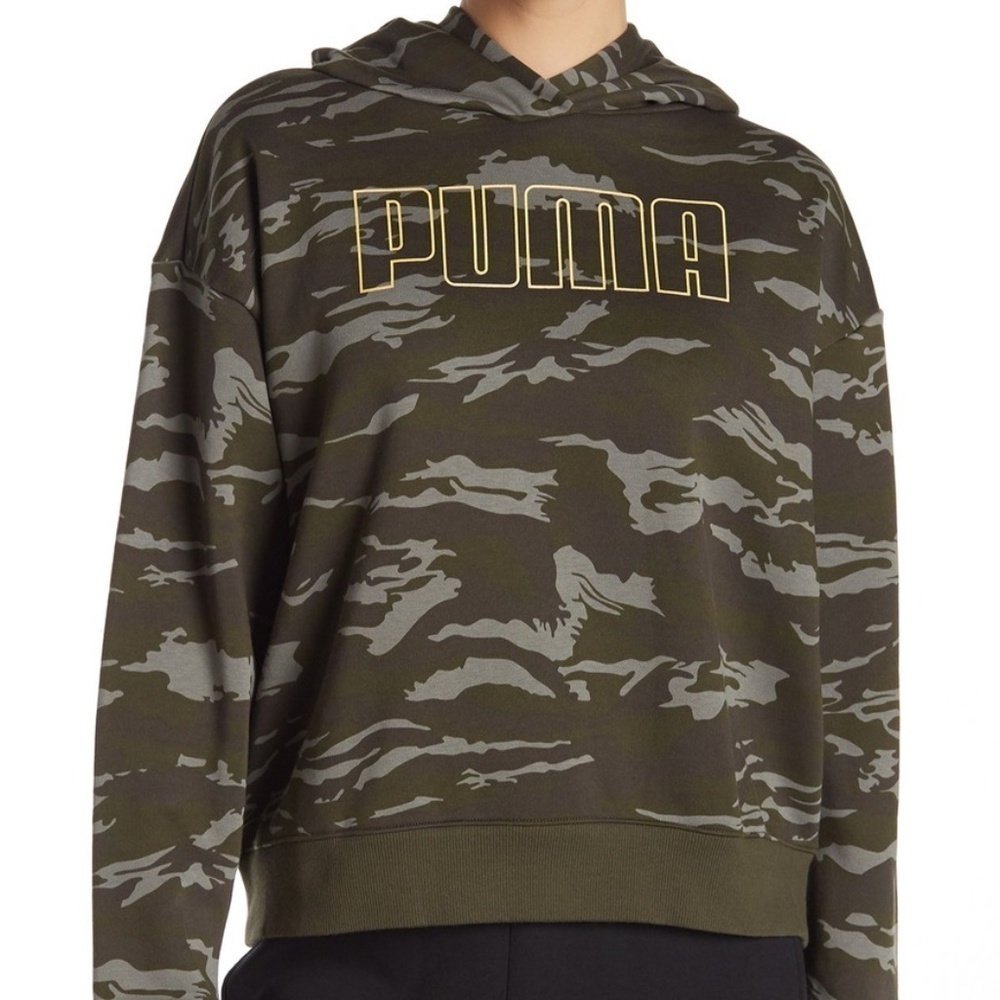 NWT PUMA Camo Cropped Hoodie in FOREST NIGHT, XS